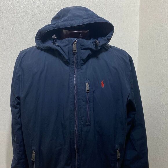 Polo Ralph Lauren Hooded Anorak Down Jacket Coat Navy Blue Men’s Size Large - Picture 2 of 12